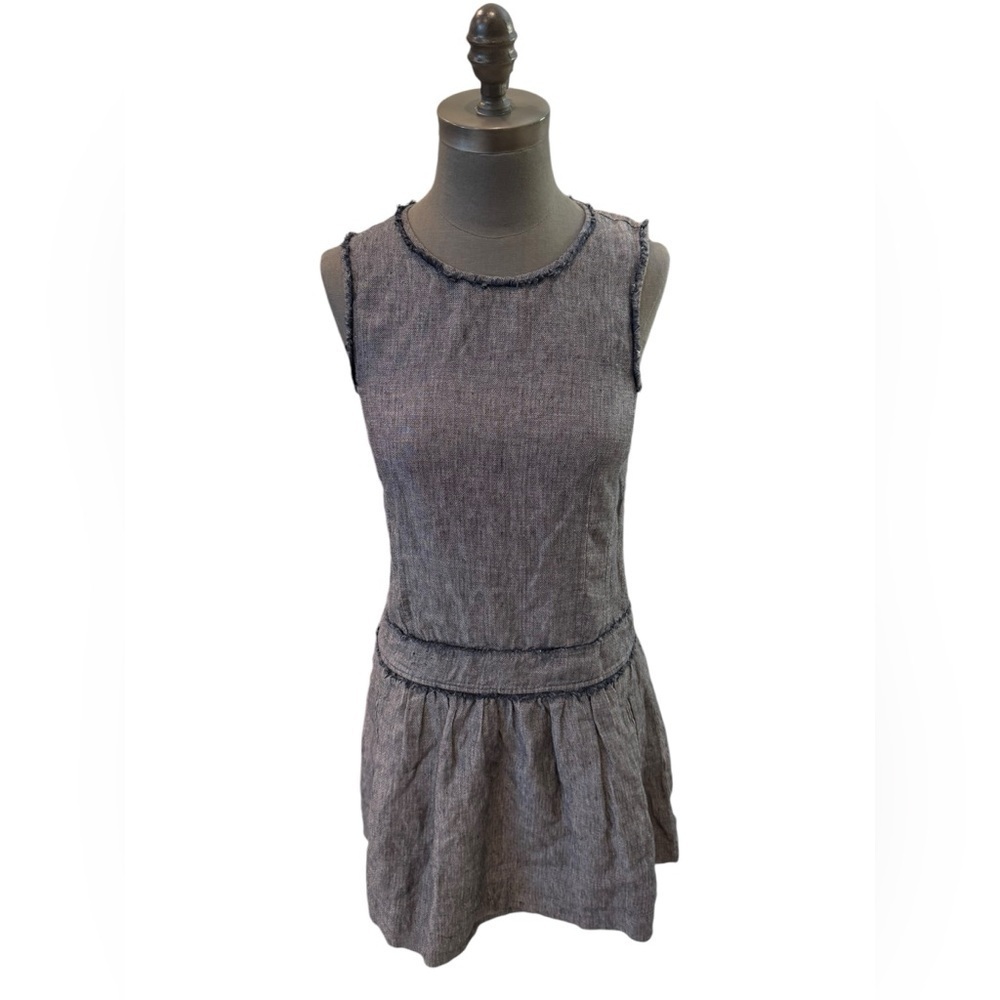 Theory Redbay Linen Dress Blue Chambray Mini Size 2 Drop Waist - Picture 3 of 13